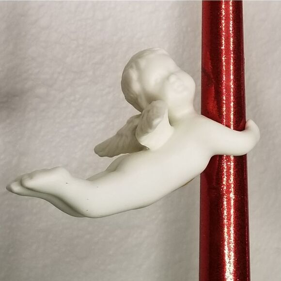 TREASURED Times 2 Piece Porcelain Bisque Angel Candle Climber Matte White Finish - Picture 2 of 6